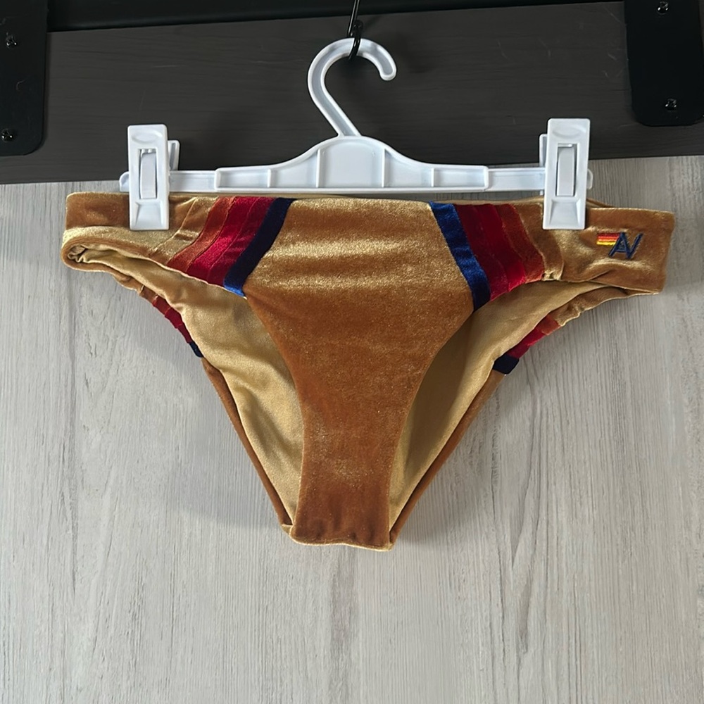 Gold Velvet Aviator Nation Cheeky Bathing Suit Bottoms